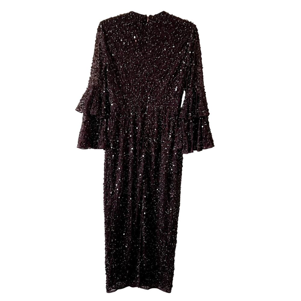 Mac Duggal 10802 Bell Sleeve Sequin Dress size 2 burgundy C10 - Picture 5 of 7